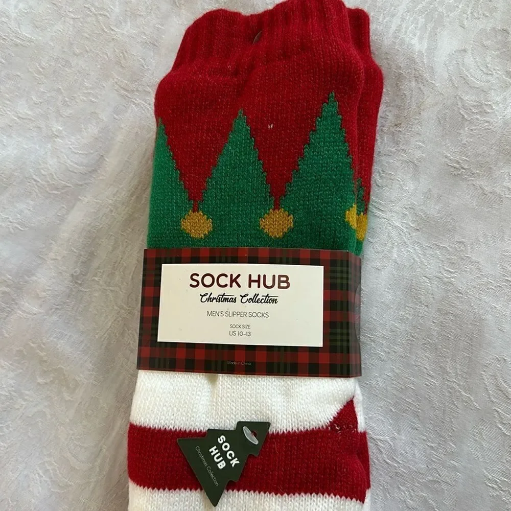 Sock Hub Christmas Collection Holiday Striped Slipper Socks Mens Sock Size 10-13